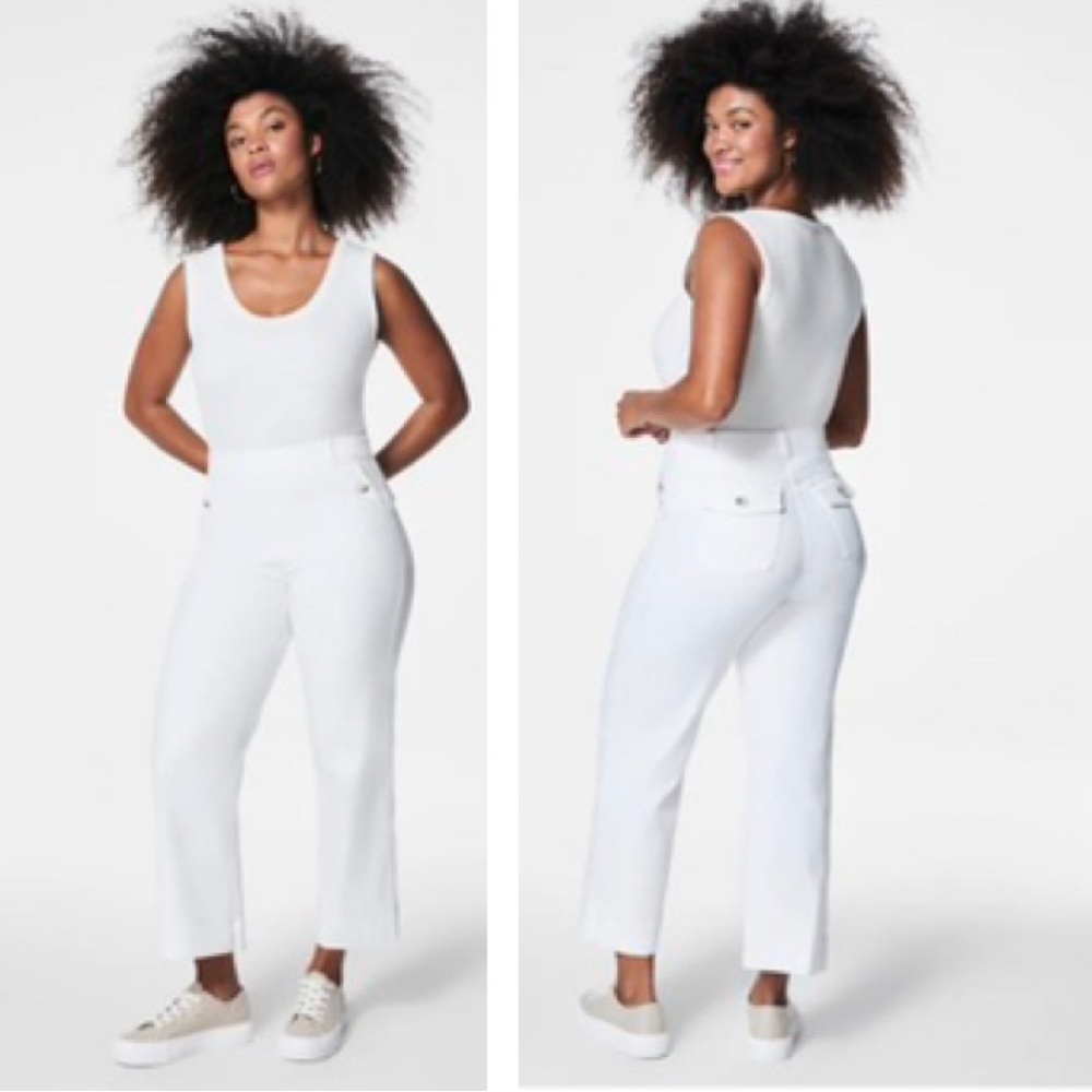 SPANX NEW Stretch Twill XL Cropped Wide Leg Pant Shaping PullOn Pockets Hi Waist